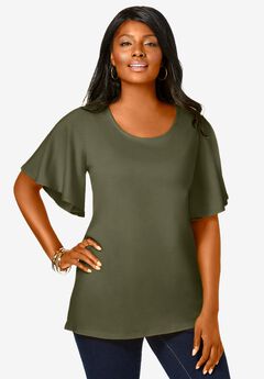 Stretch Knit Flutter Sleeve Tunic