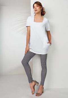 Stretch Cotton Studded Square Neck Tunic