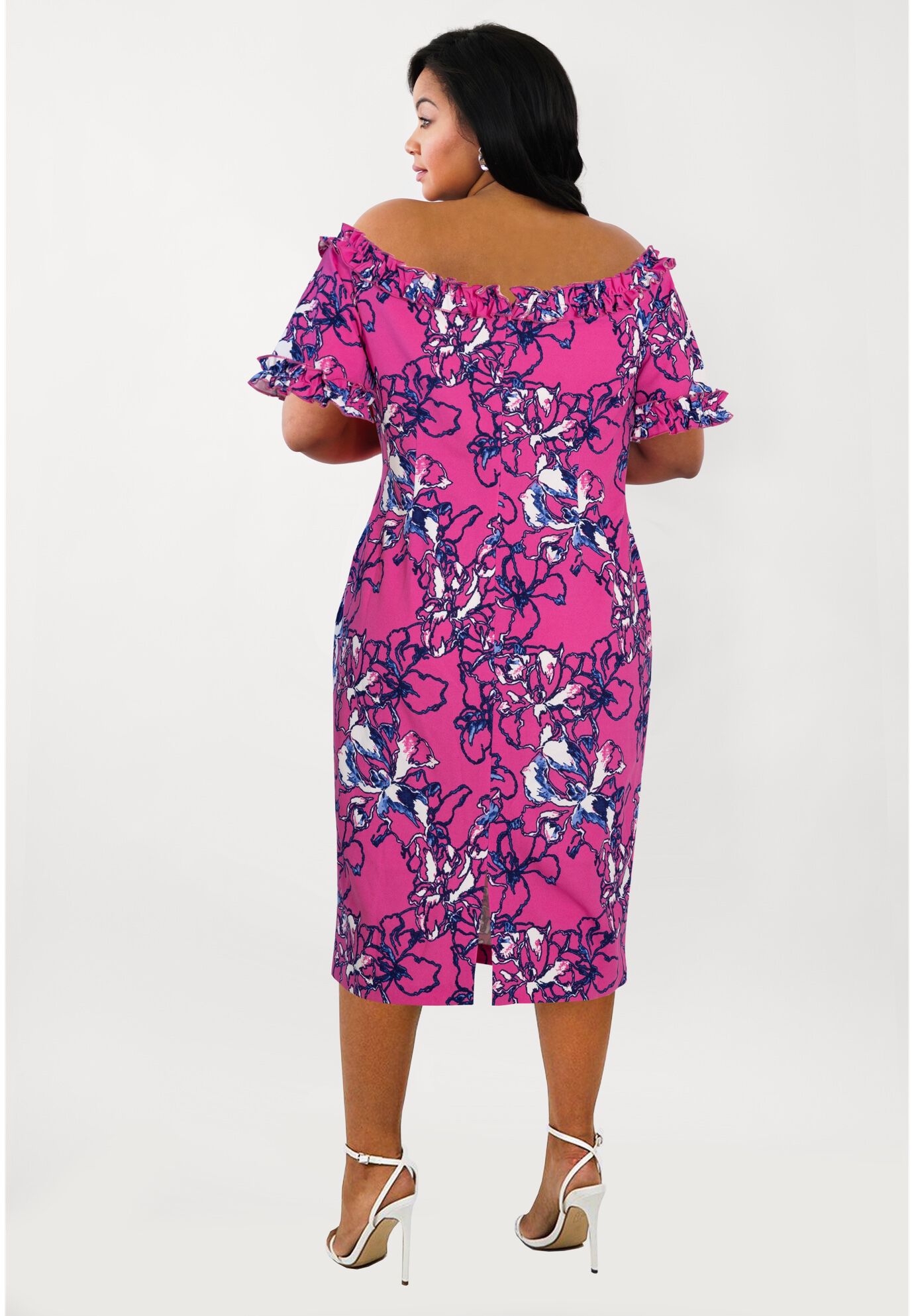 Plus Size Floral Midi Dress, PINK, on-hover image number 1