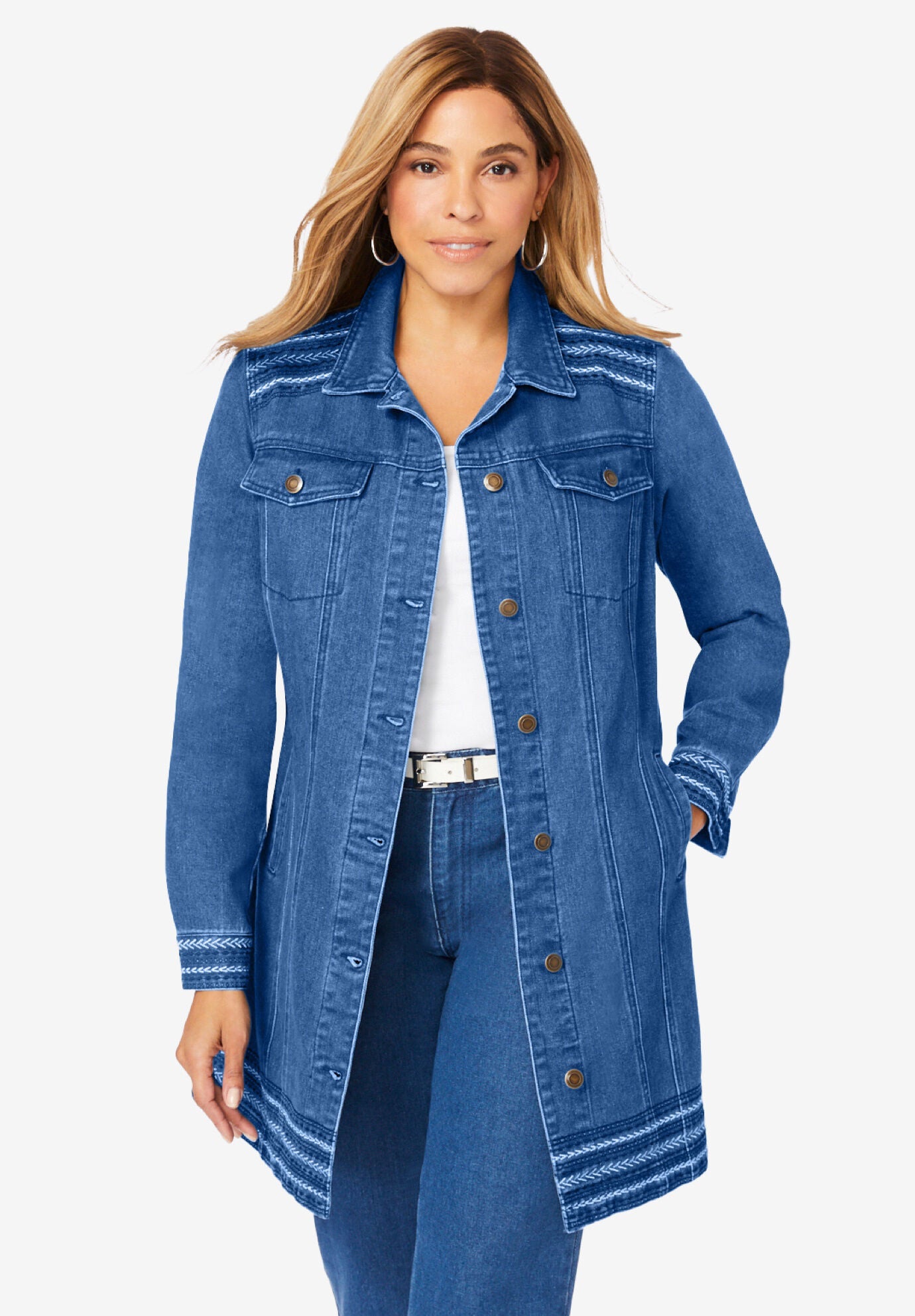Ladies long deals jeans jacket