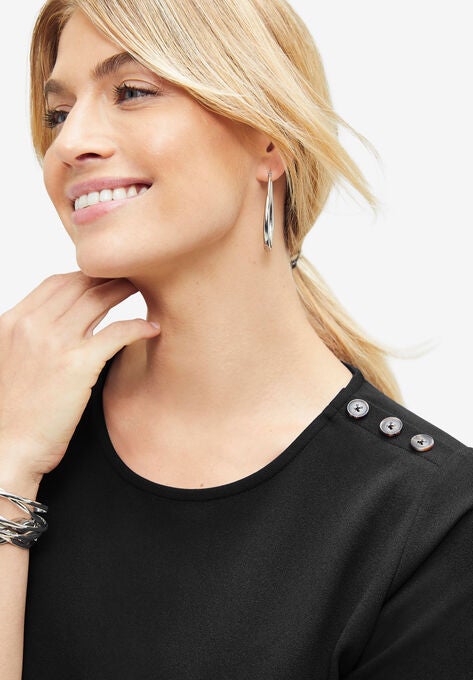 Crepe Button Shoulder Top, , alternate image number null