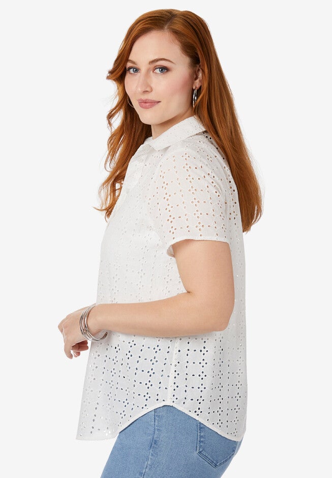 Eyelet Short Sleeve Shirt, , alternate image number 2