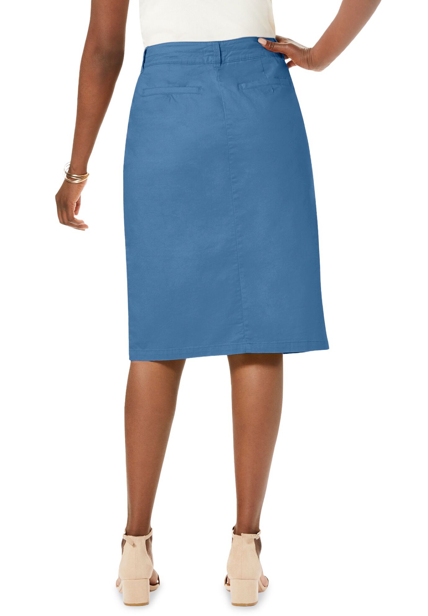 Stretch Cotton Chino Skirt, DUSTY INDIGO, on-hover image number 1