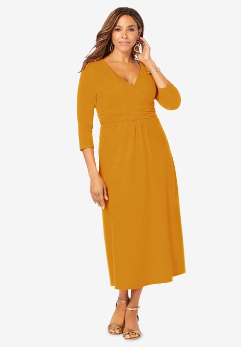 Knit Surplice Midi Dress, RICH GOLD, hi-res image number null