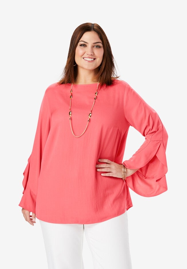 Ruffle Sleeve Blouse, SOFT GERANIUM, hi-res image number null