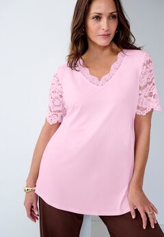 LACE TRIM V-NECK TOP