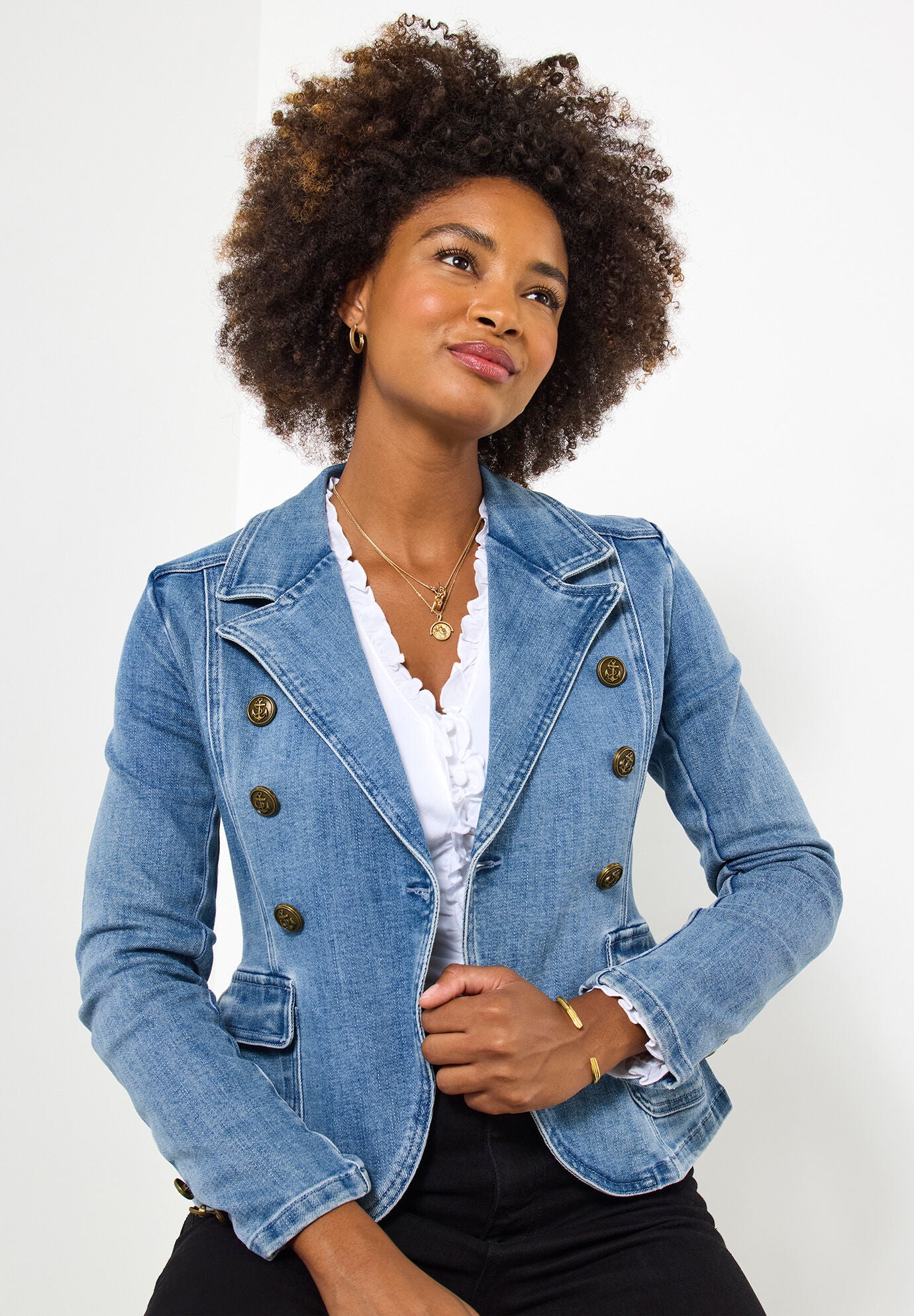 Double Breasted Denim Blazer