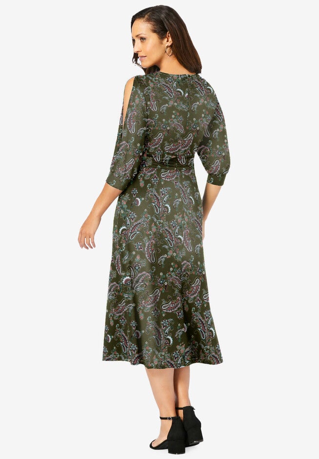 Stretch Knit Slit Sleeve Midi Dress, , on-hover image number null