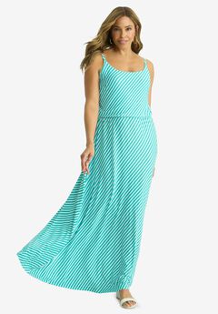 Stretch Knit Blouson Maxi Dress