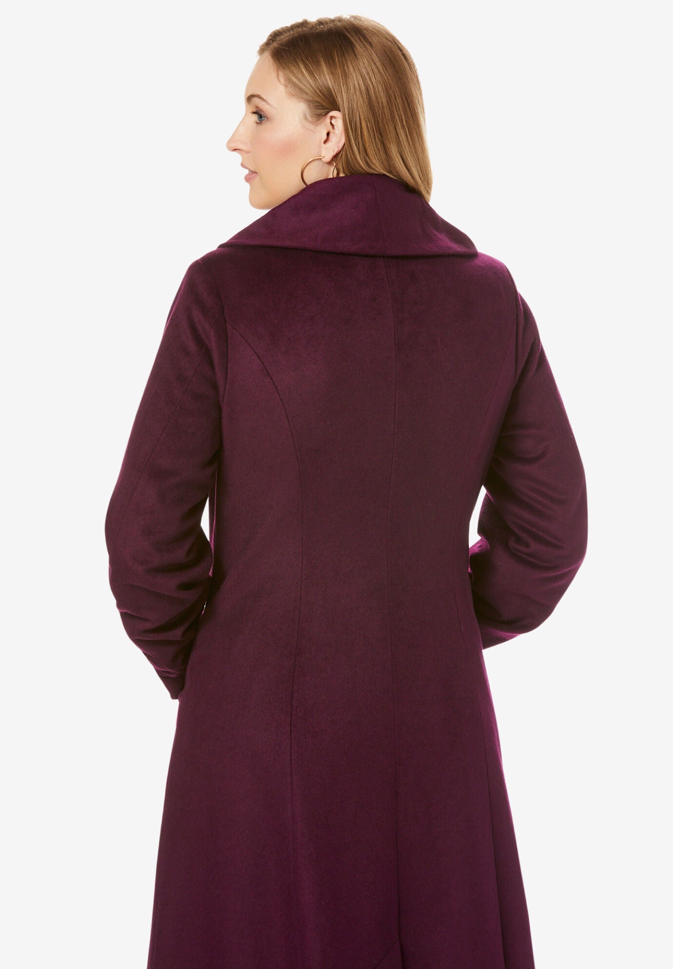 Long Wool-Blend Coat with Faux Fur Collar