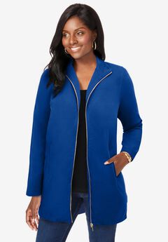 Stretch Cotton Zip Front Hi-Low Jacket