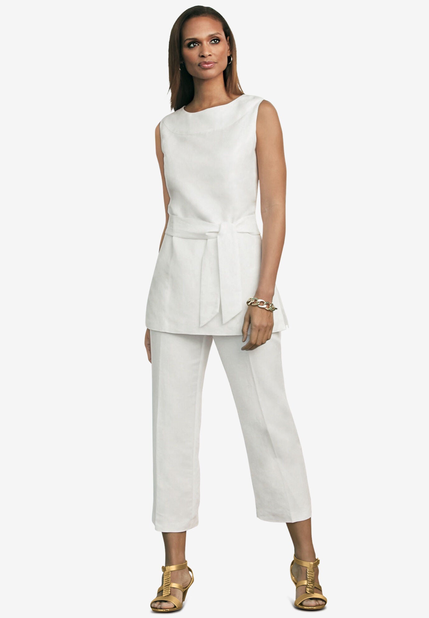 White linen capri set discount