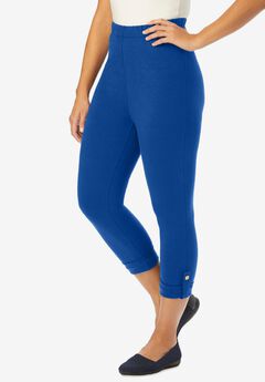 Stretch Cotton Cuff-Button Capri Legging