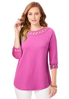 Stretch Cotton Lattice Boatneck Tunic