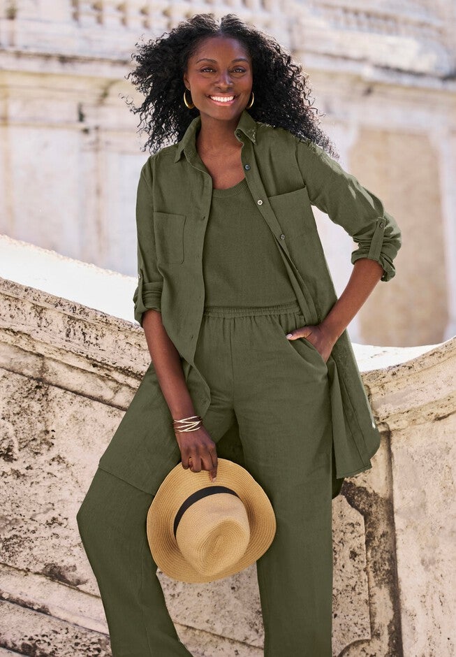 Linen Mega Tunic, DARK OLIVE GREEN, hi-res image number 0