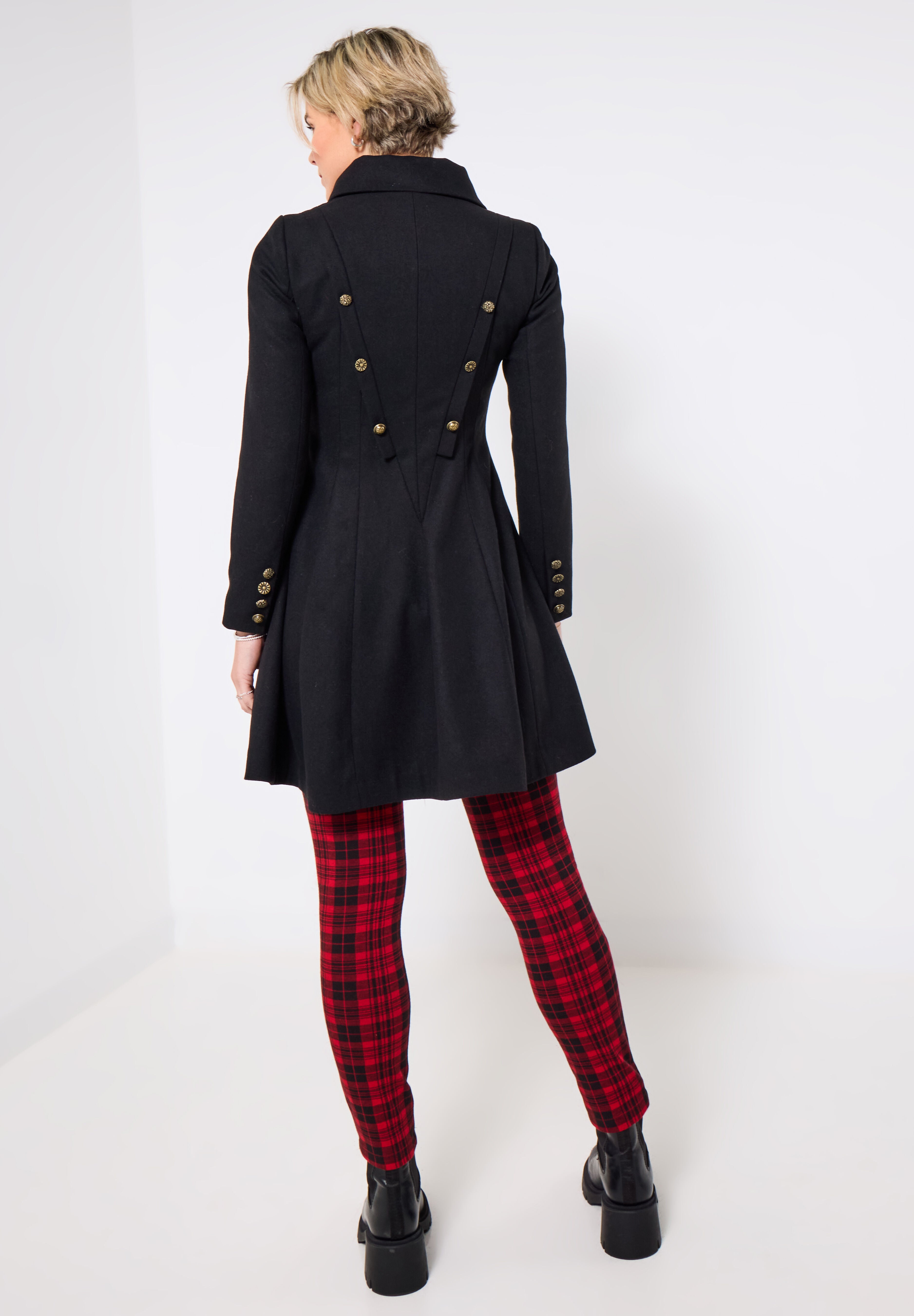 Asymmetrical Wool Blend A-Line Coat, BLACK, alternate image number 3