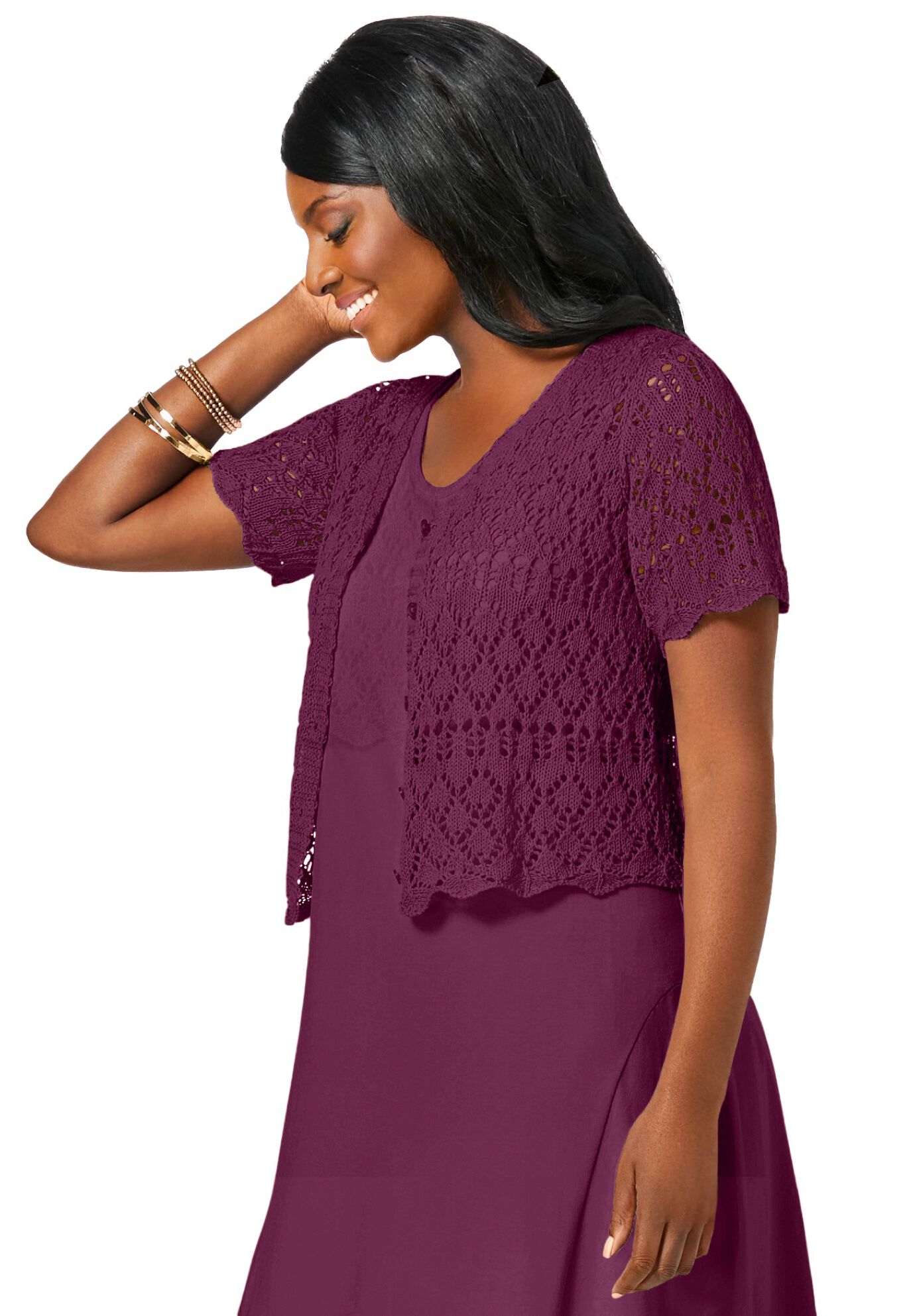 Crochet Shrug, DEEP CLARET, alternate image number 2