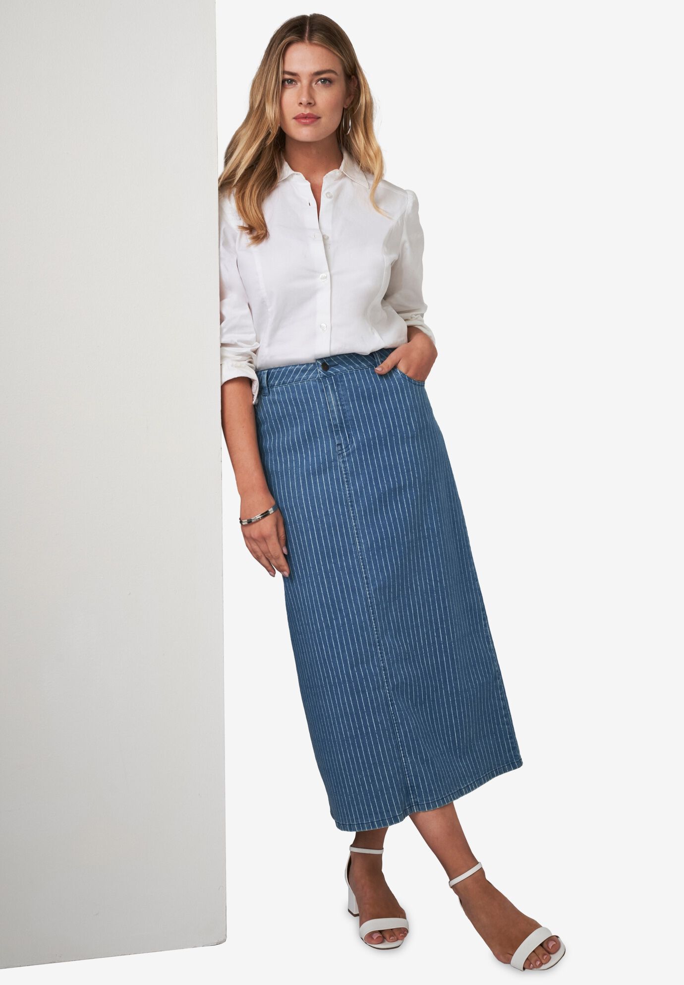 Women Denim Stretchable Midi Skirt