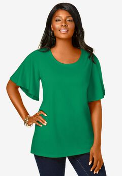 Stretch Knit Flutter Sleeve Tunic