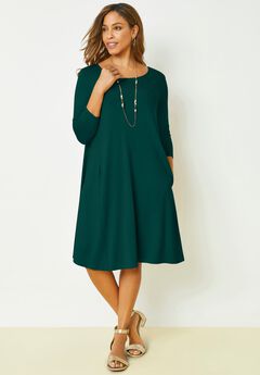 Stretch Knit Three-Quarter Sleeve T-shirt Dress