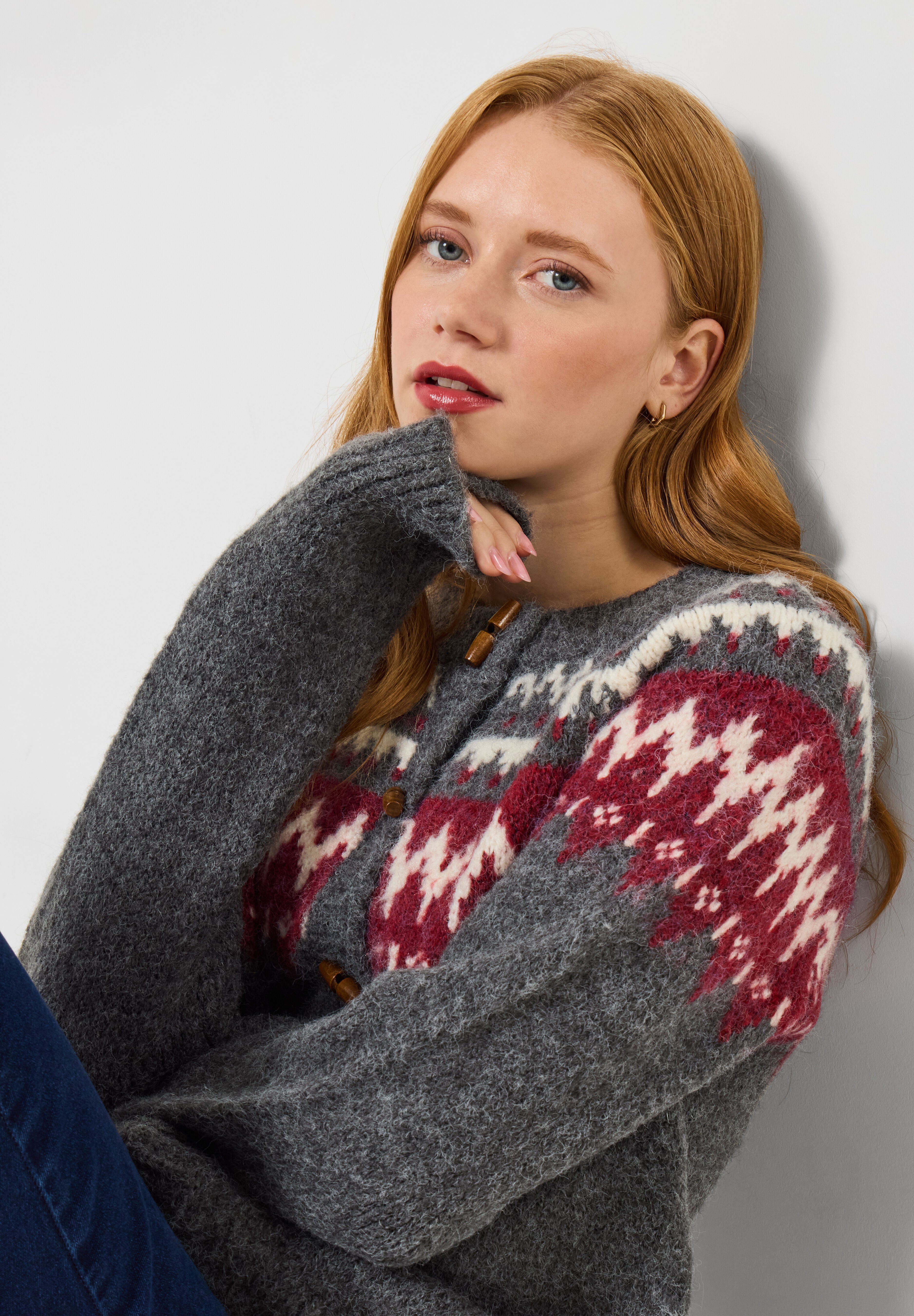 Fair Isle Button-Front Cardigan, CHARCOAL FAIRISLE, alternate image number 4