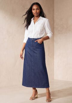 Classic Cotton Denim Midi Skirt