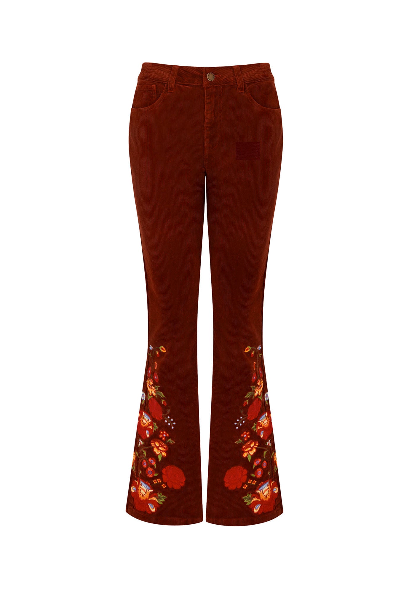 Embroidered Corduroy Flare Trouser, RUST, alternate image number 4