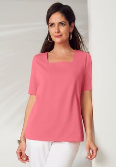 Stretch Cotton Square Neck Tee