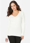 V-Neck Ribbed Sweater, IVORY, hi-res image number null