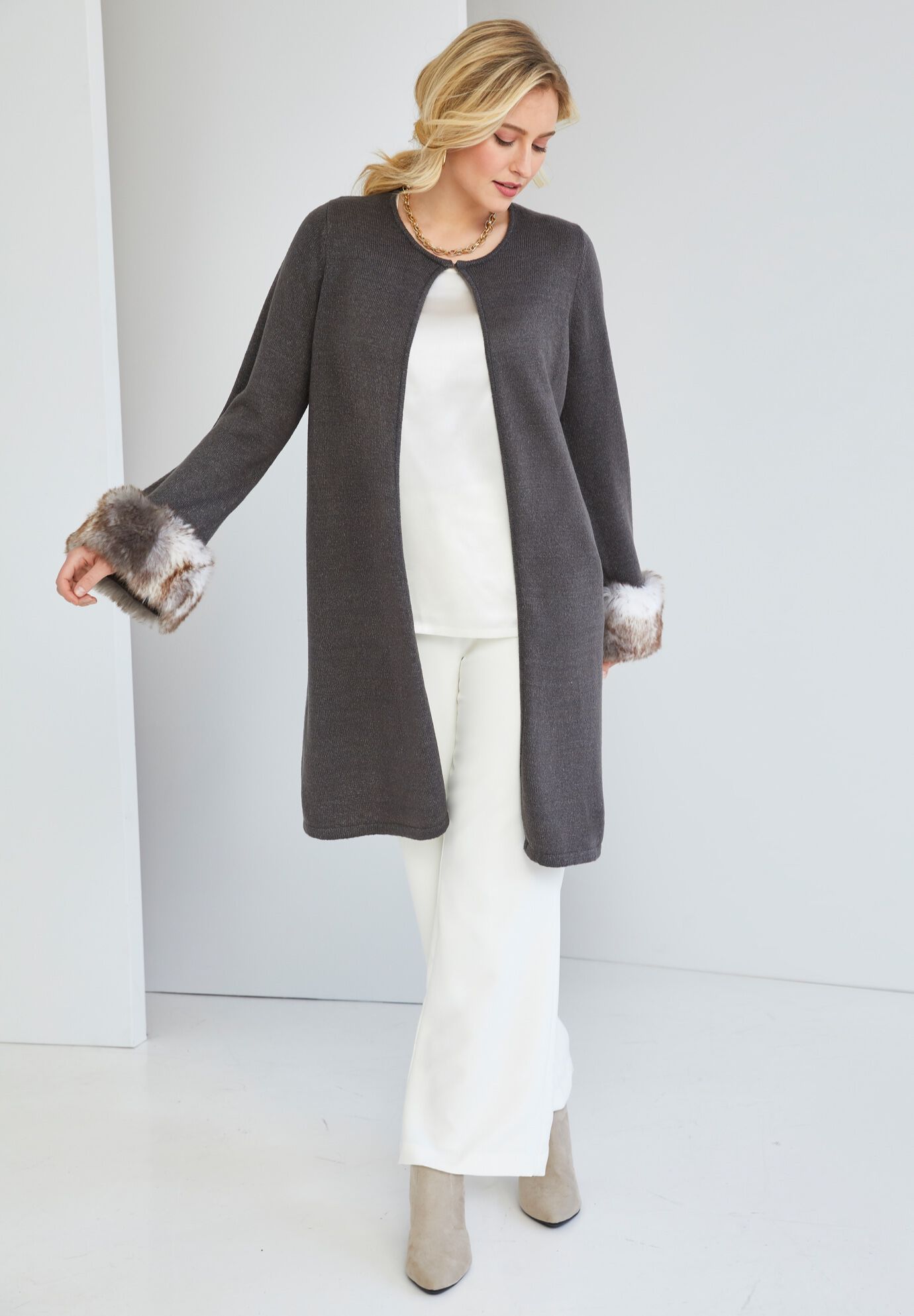 faux fur cuff cardigan
