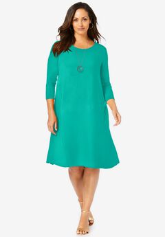 Stretch Knit Three-Quarter Sleeve T-shirt Dress