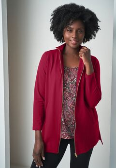 Stretch Cotton Zip Front Hi-Low Jacket