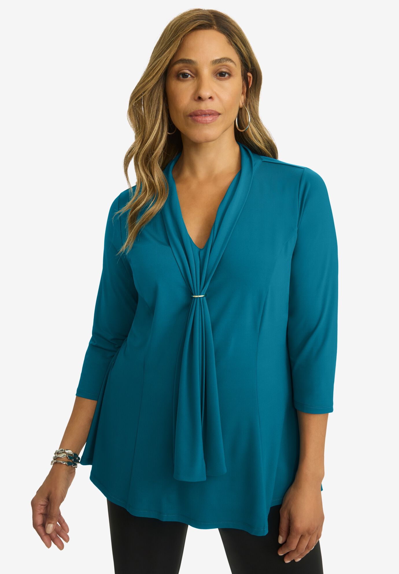 Stretch Ring Detail Tunic, DEEP TEAL, hi-res image number 0