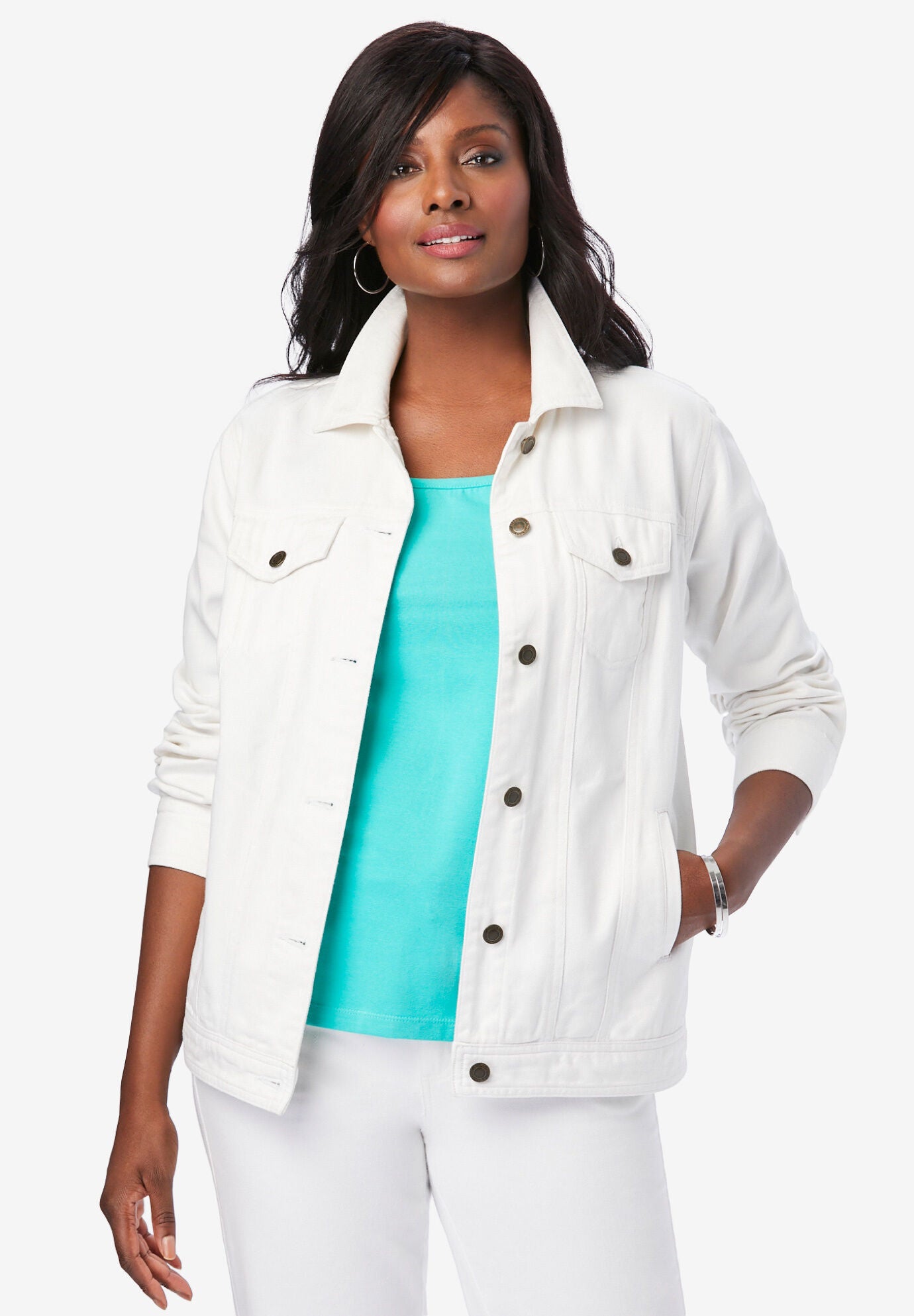 Jessica London Women s Plus Size Classic Cotton Denim Jacket 12 White