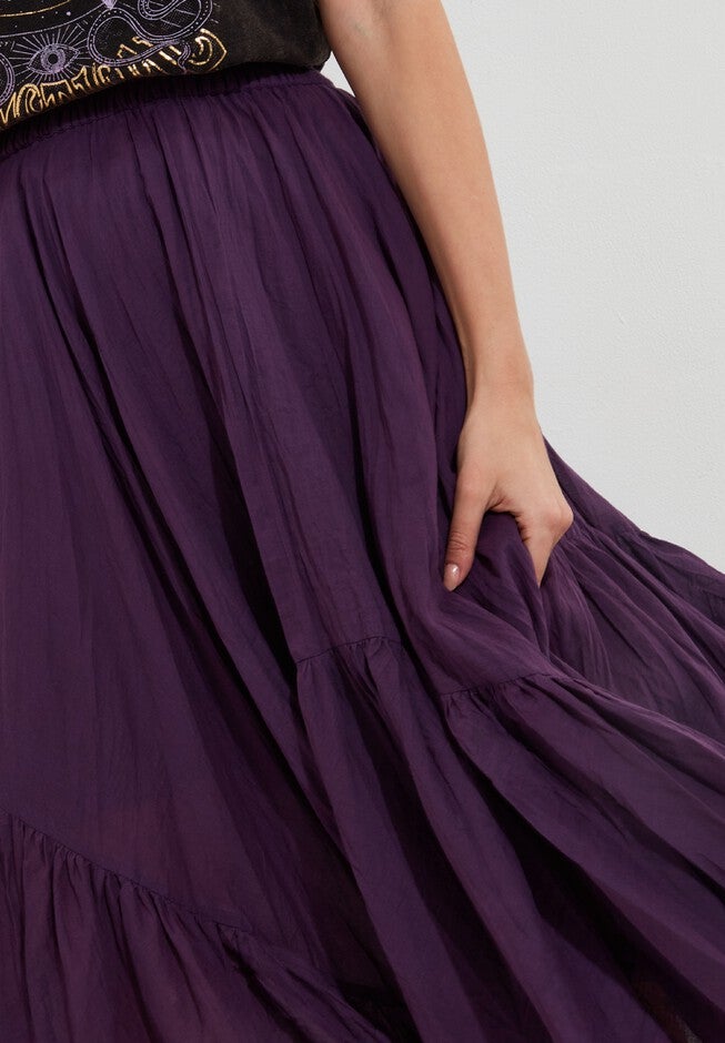 Handkerchief Hem Crinkle Midi Skirt, WINEBERRY, on-hover image number null