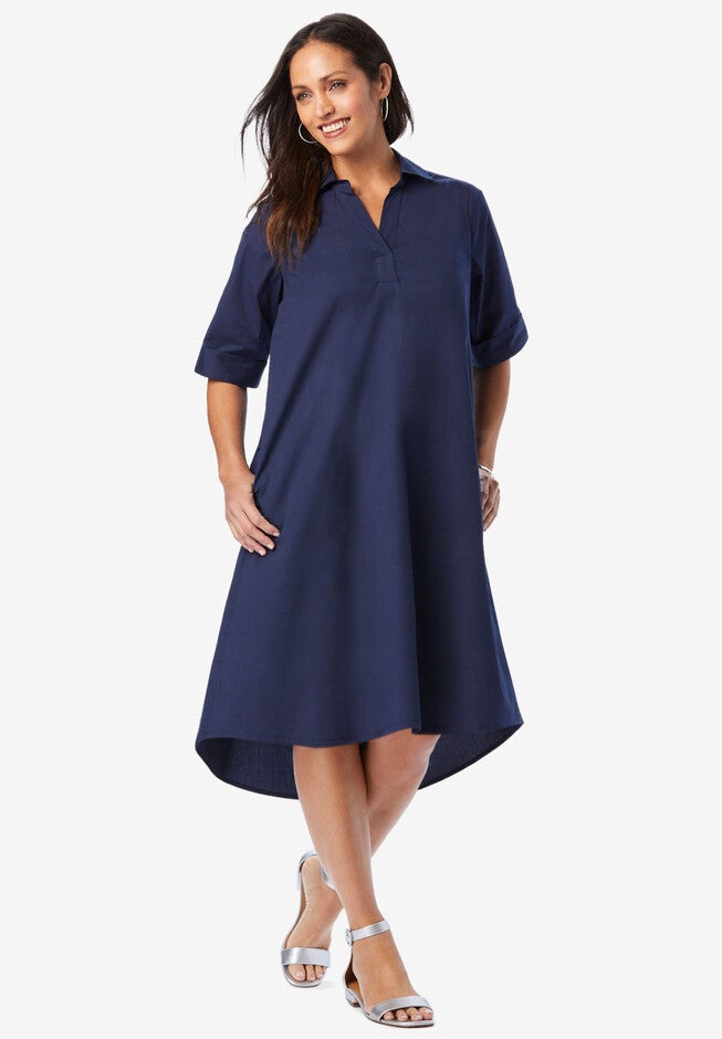 Collared Cuff Sleeve Dress, NAVY, hi-res image number 0