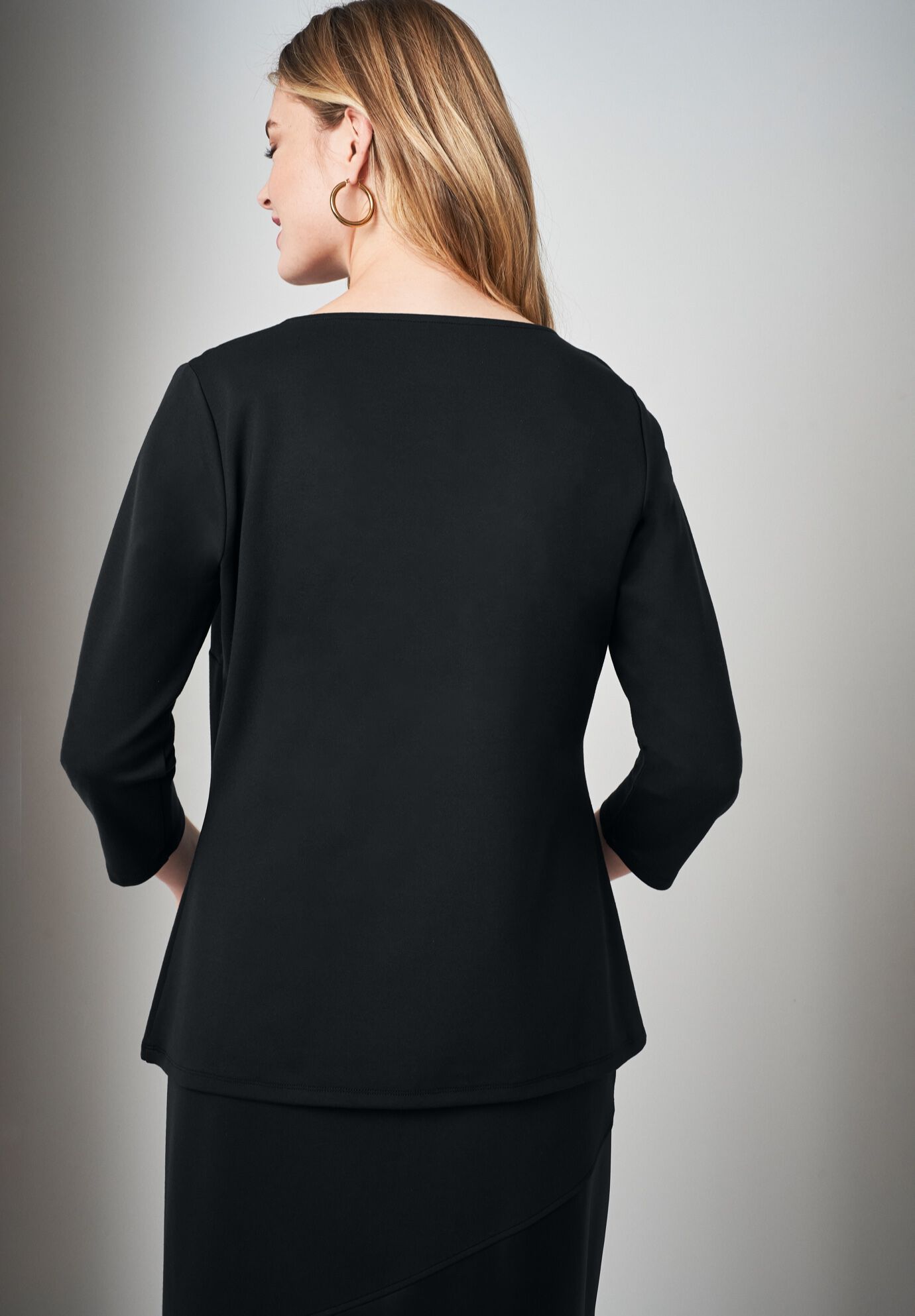 Mixed Media Ponte Faux Leather Top, BLACK, alternate image number 2