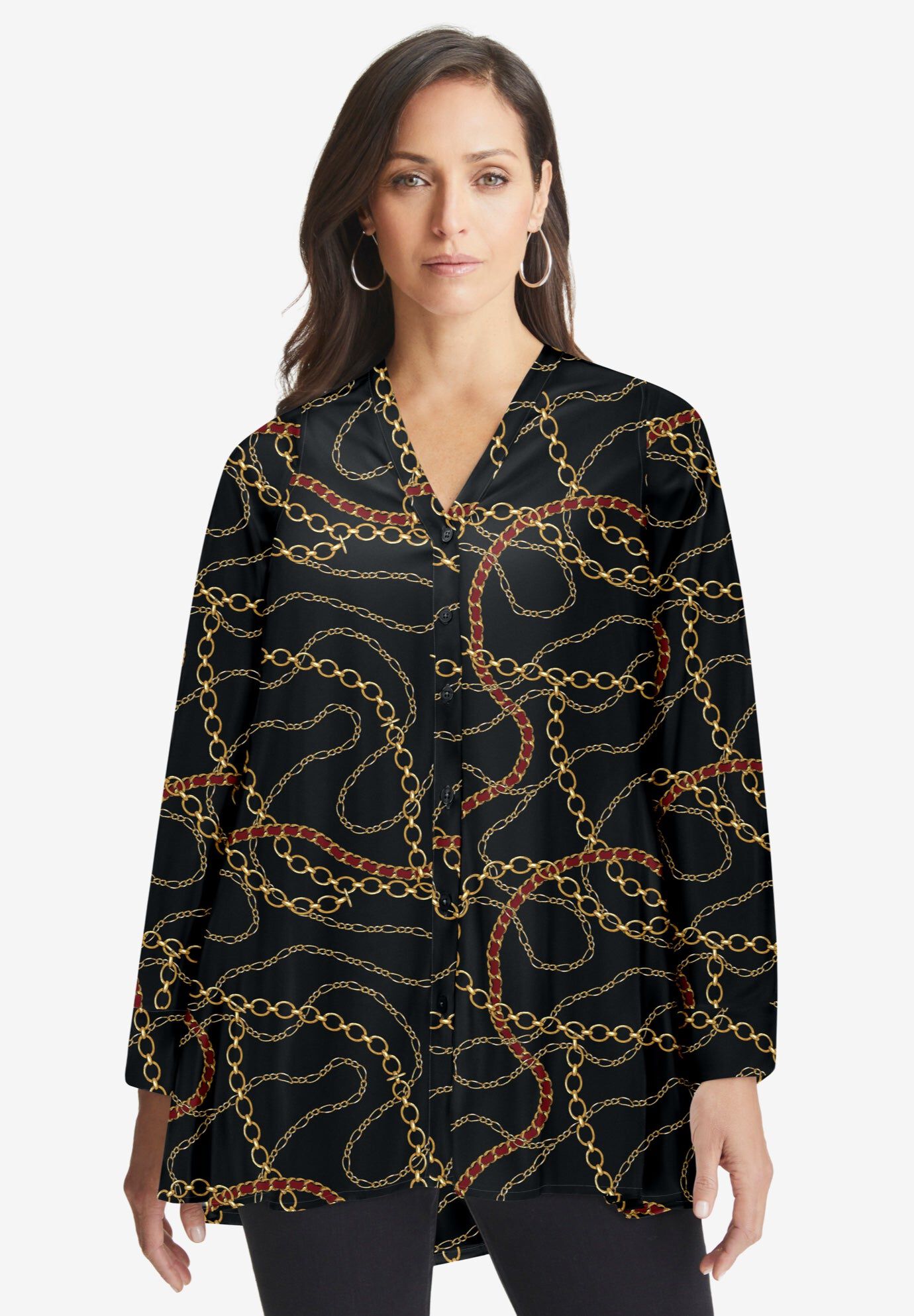 Georgette High Low Tunic, BLACK CHAIN, hi-res image number 0