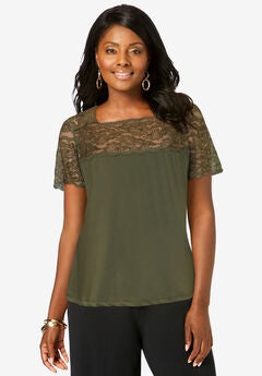 Stretch Lace Neckline Top
