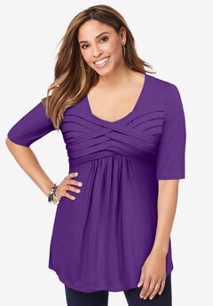 Stretch Knit Pleated Tunic