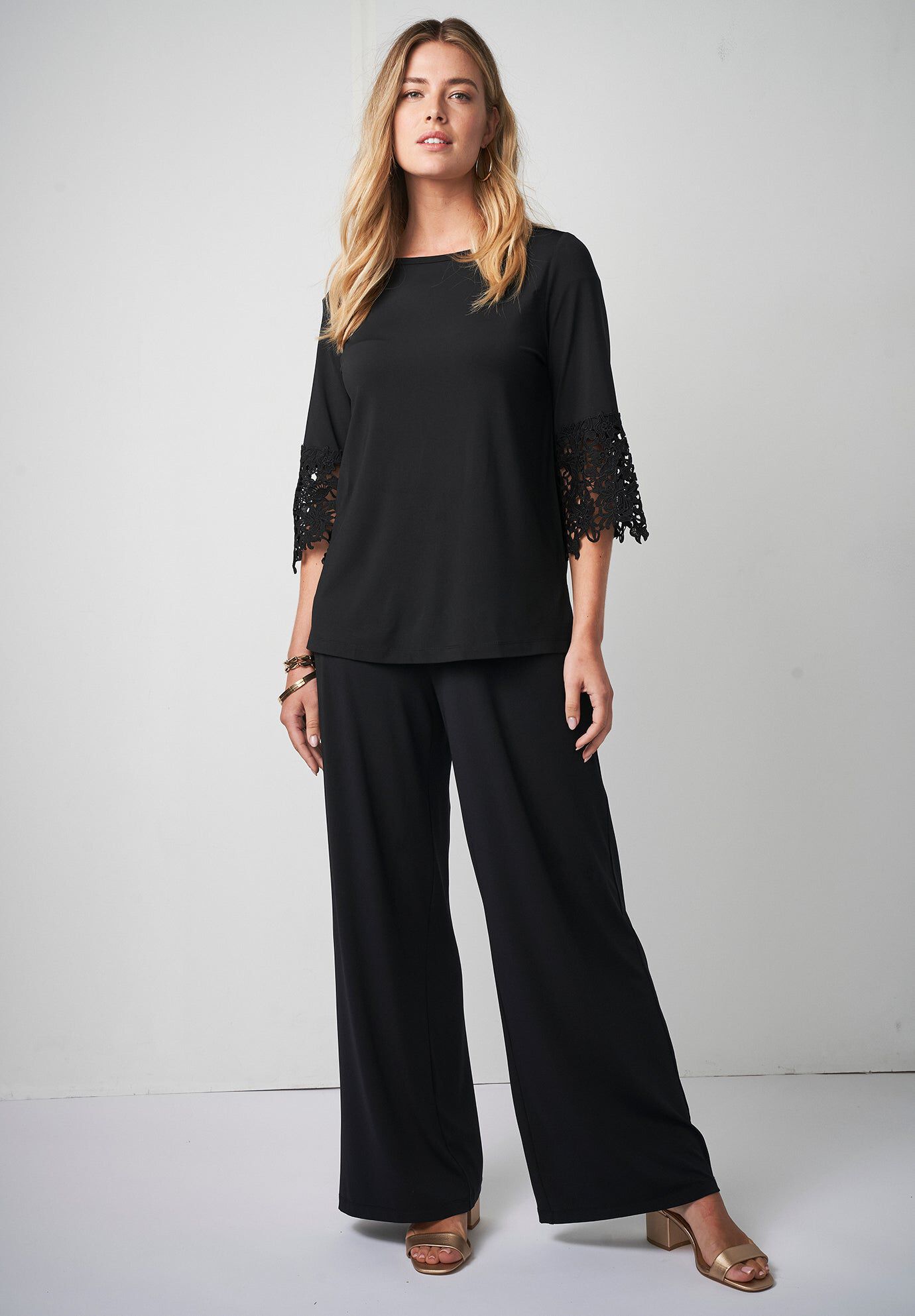 Lace Applique Top, BLACK, hi-res image number 0