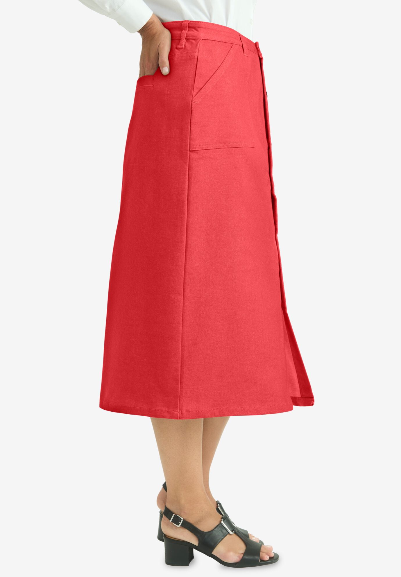 True Fit Button-Front Midi Skirt, SOFT GERANIUM, alternate image number 2