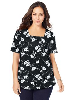 Stretch Cotton Square Neck Tee