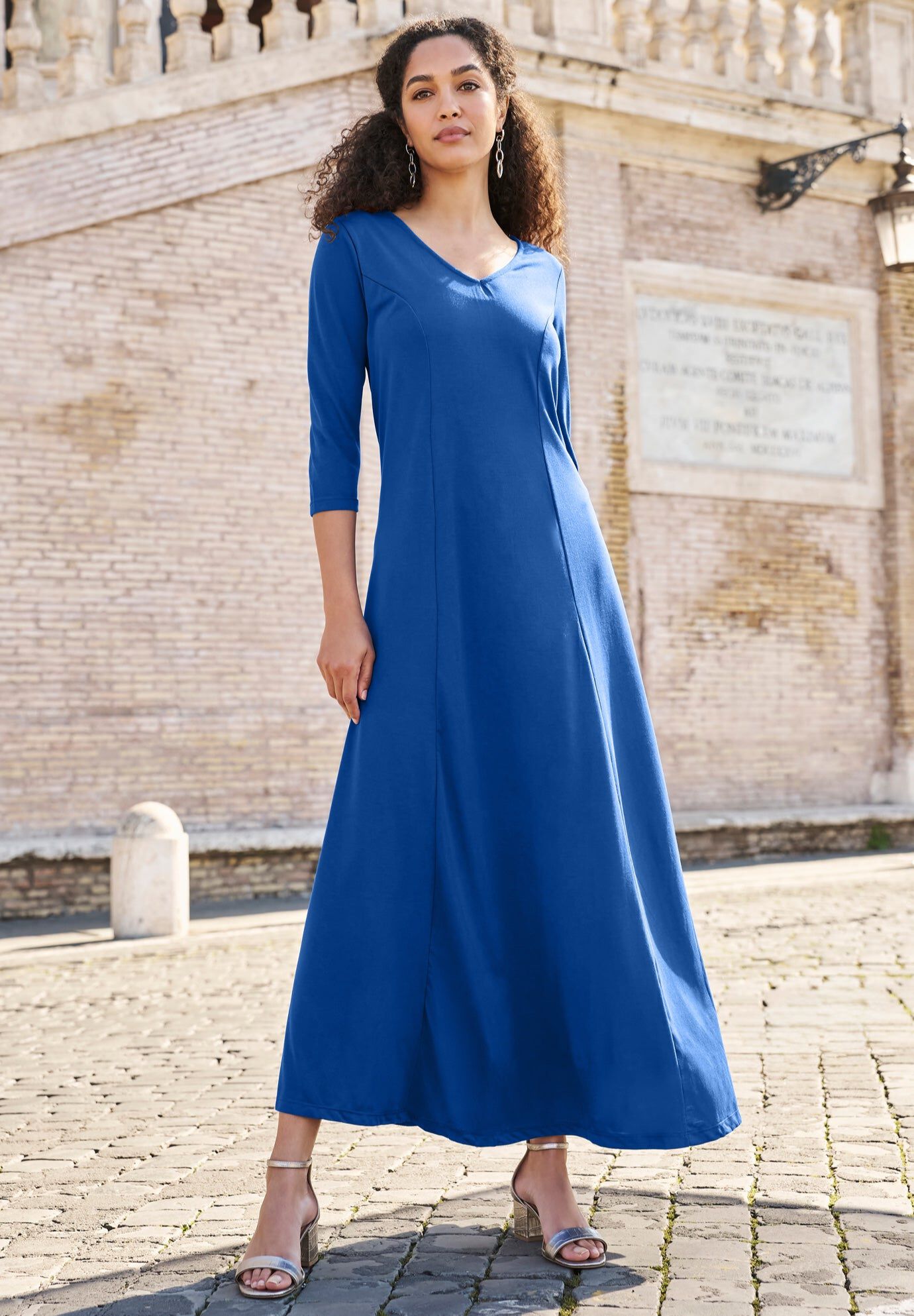Double-V Maxi Dress | Plus Size Long Dress, Dark Sapphire | Woman Within