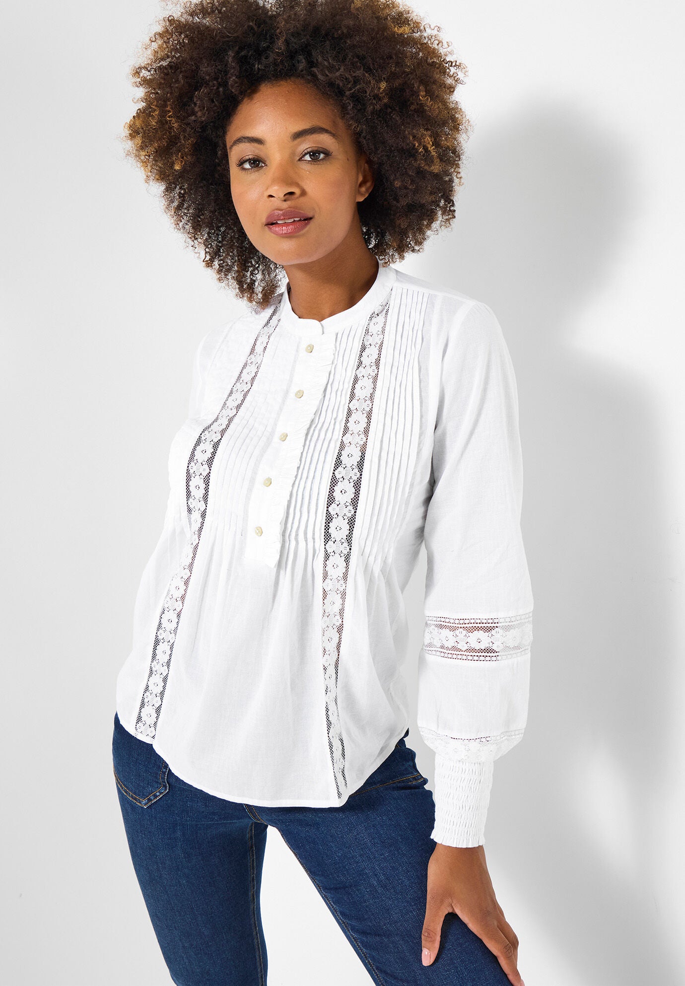 Boho Pintuck Blouse, WHITE, hi-res image number 0