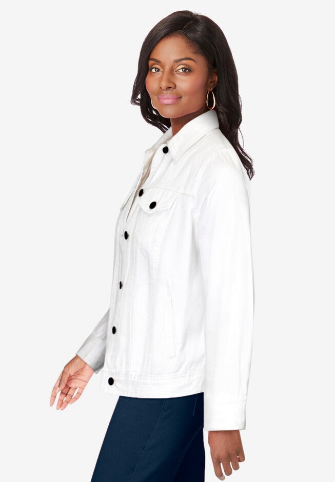 Essential Classic Cotton Denim Jacket, White | Woman Within