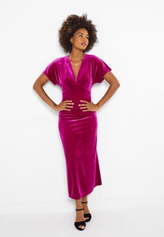 Velvet Deep V-Neck Midi Dress
