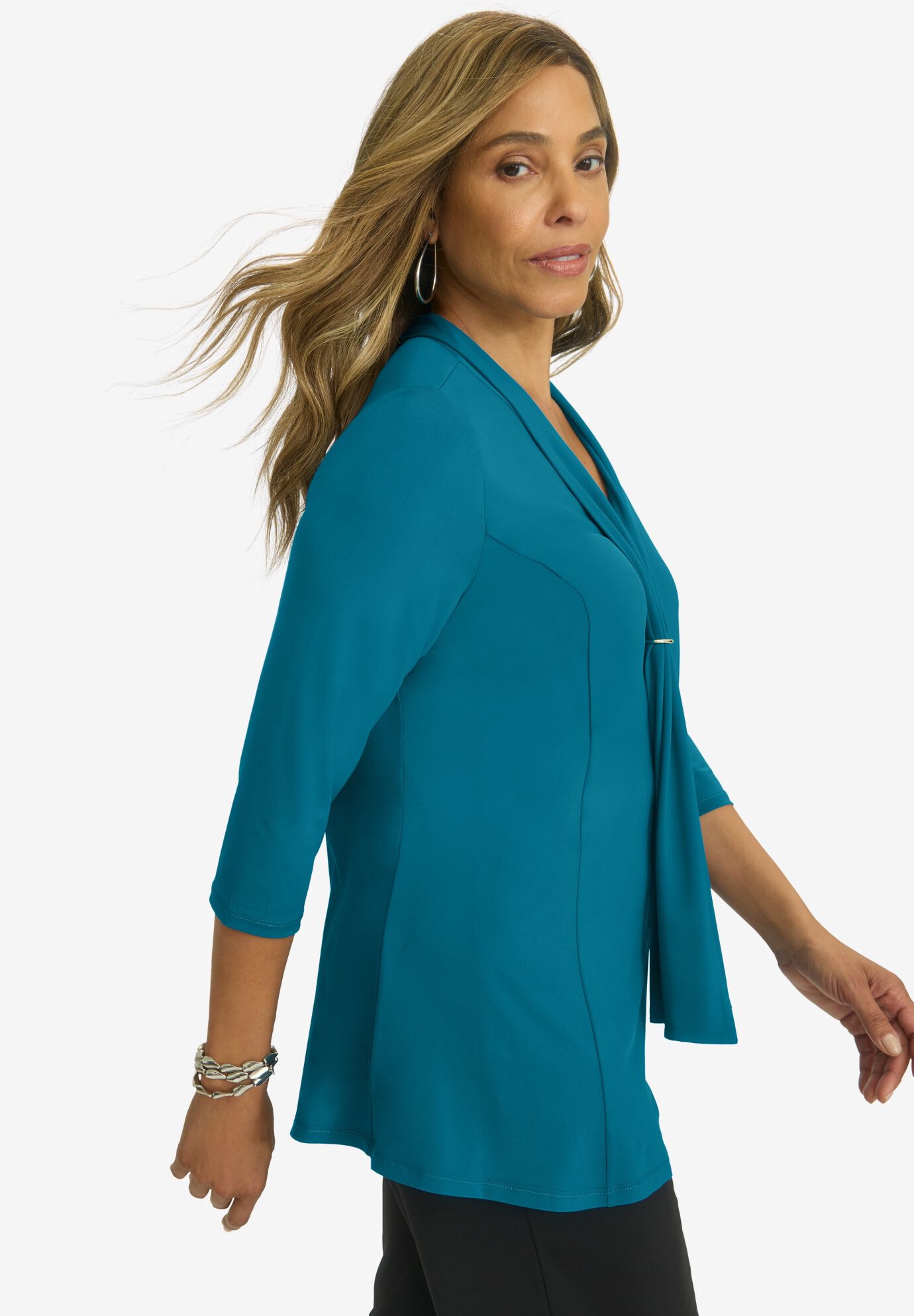 Stretch Ring Detail Tunic, DEEP TEAL, alternate image number 2