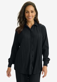 Plisse Button-Front Blouse