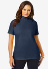 Short Sleeve Mock Neck, NAVY BOX PLAID, hi-res image number null